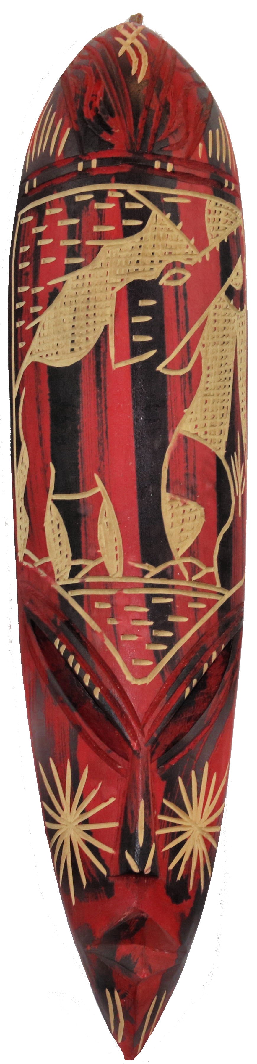 Front view of a Hand Carved Nigerian Mask - 'Be Relentless'