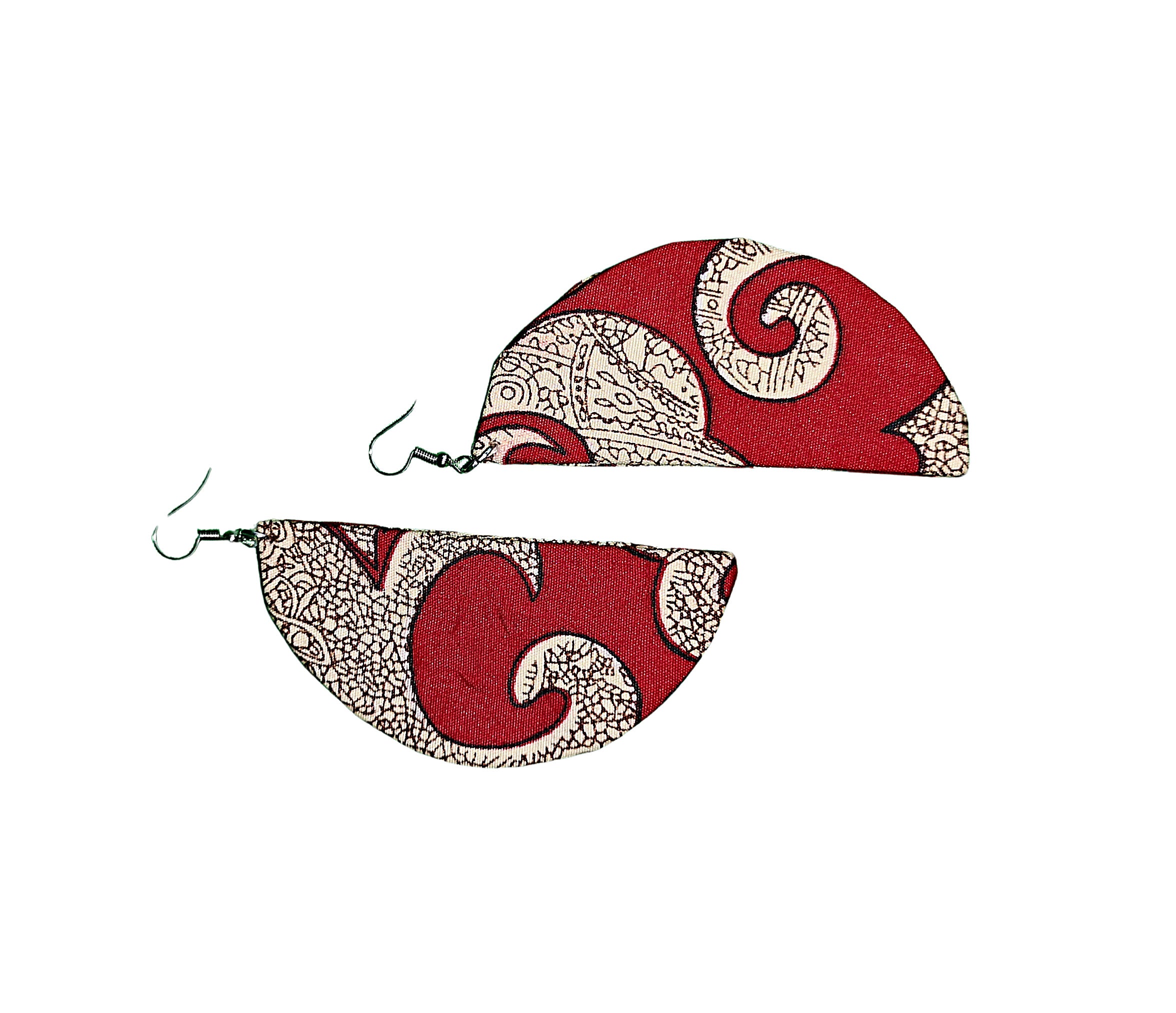 Ankara Printed Fabric Earring- Half Moon Hook (Red)
