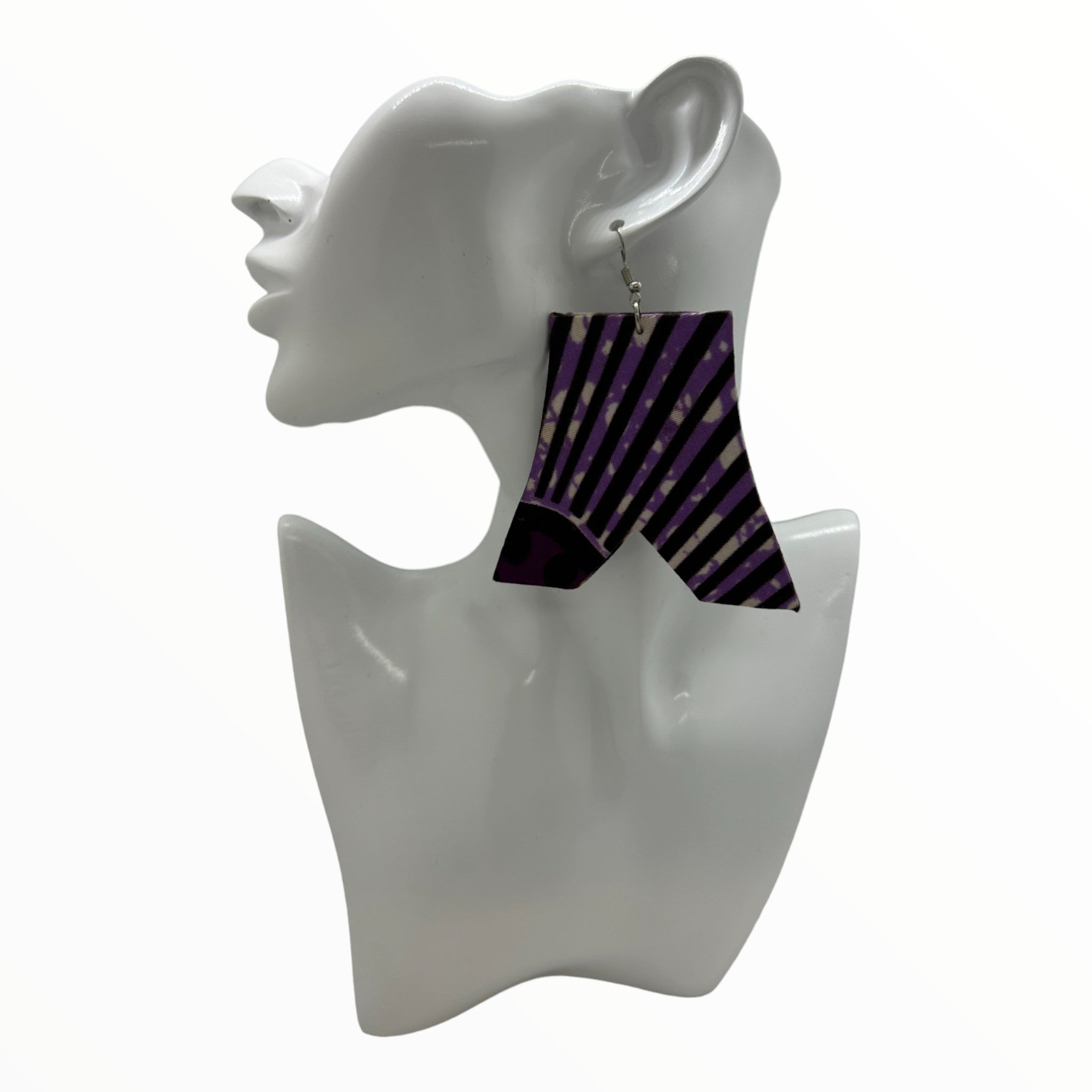 Afrocentric Ankara Fabric Earrings- Upside down V-Neck  Shape (Purple)