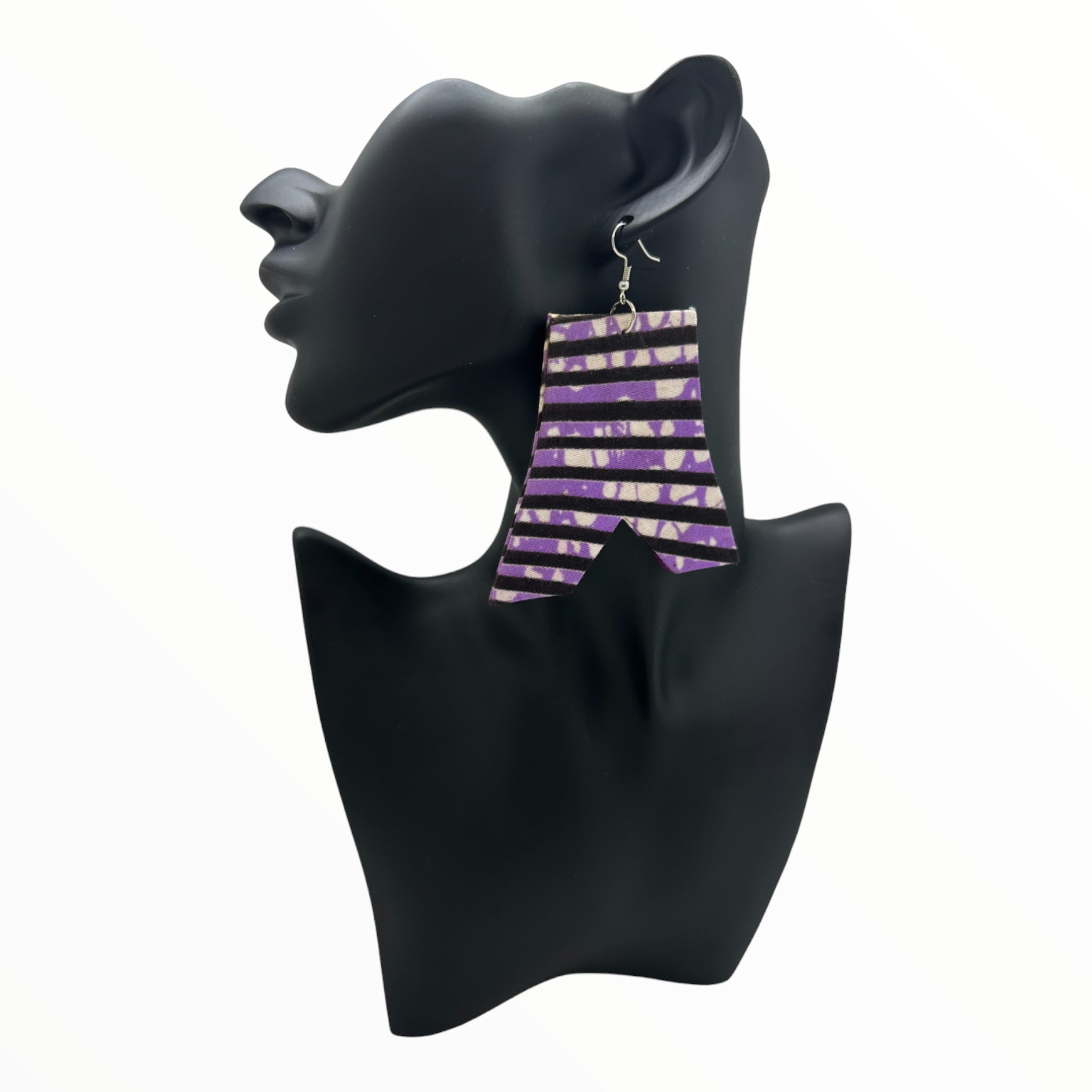 Afrocentric Ankara Fabric Earrings- Upside down V-Neck  Shape (Purple)