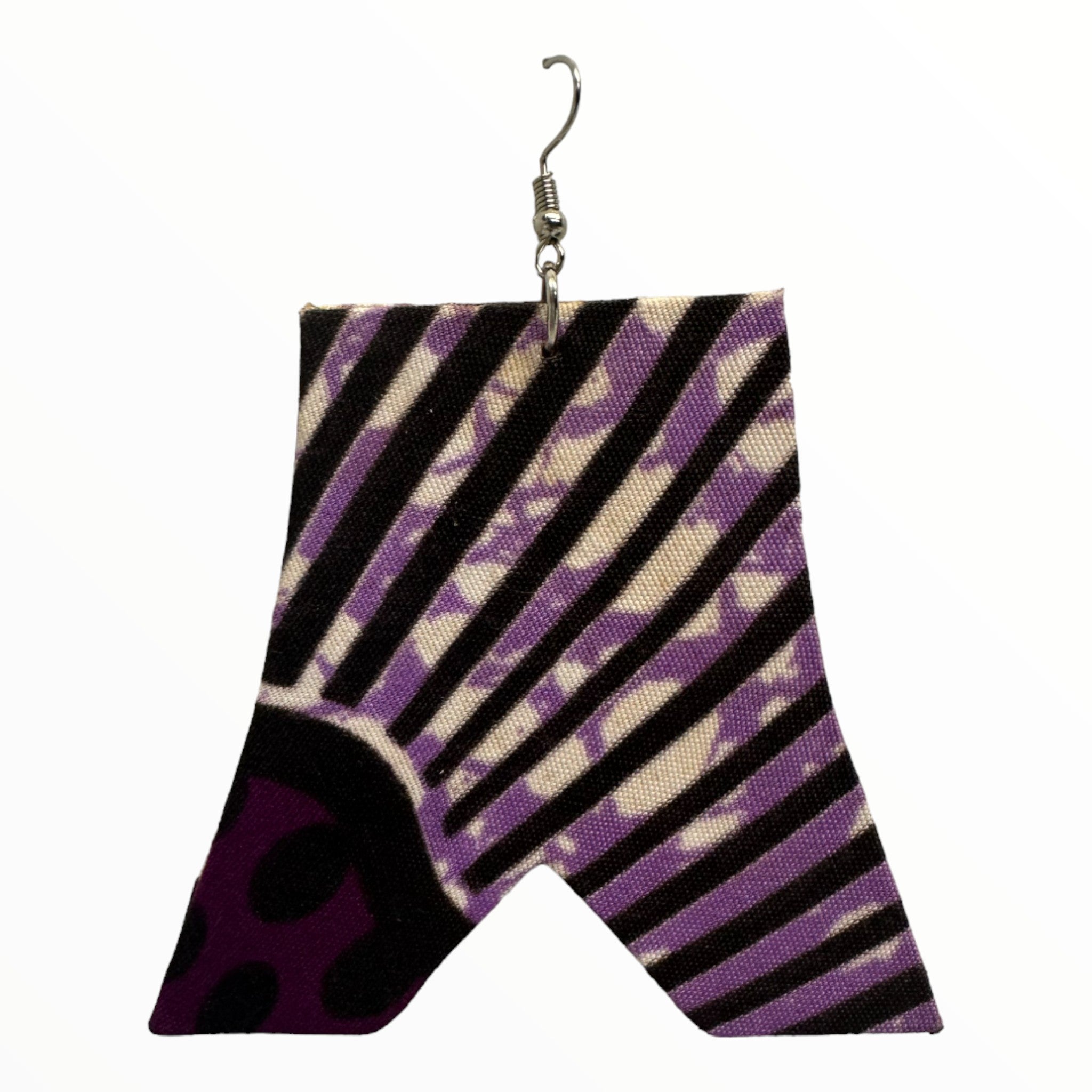 Afrocentric Ankara Fabric Earrings- Upside down V-Neck  Shape (Purple)