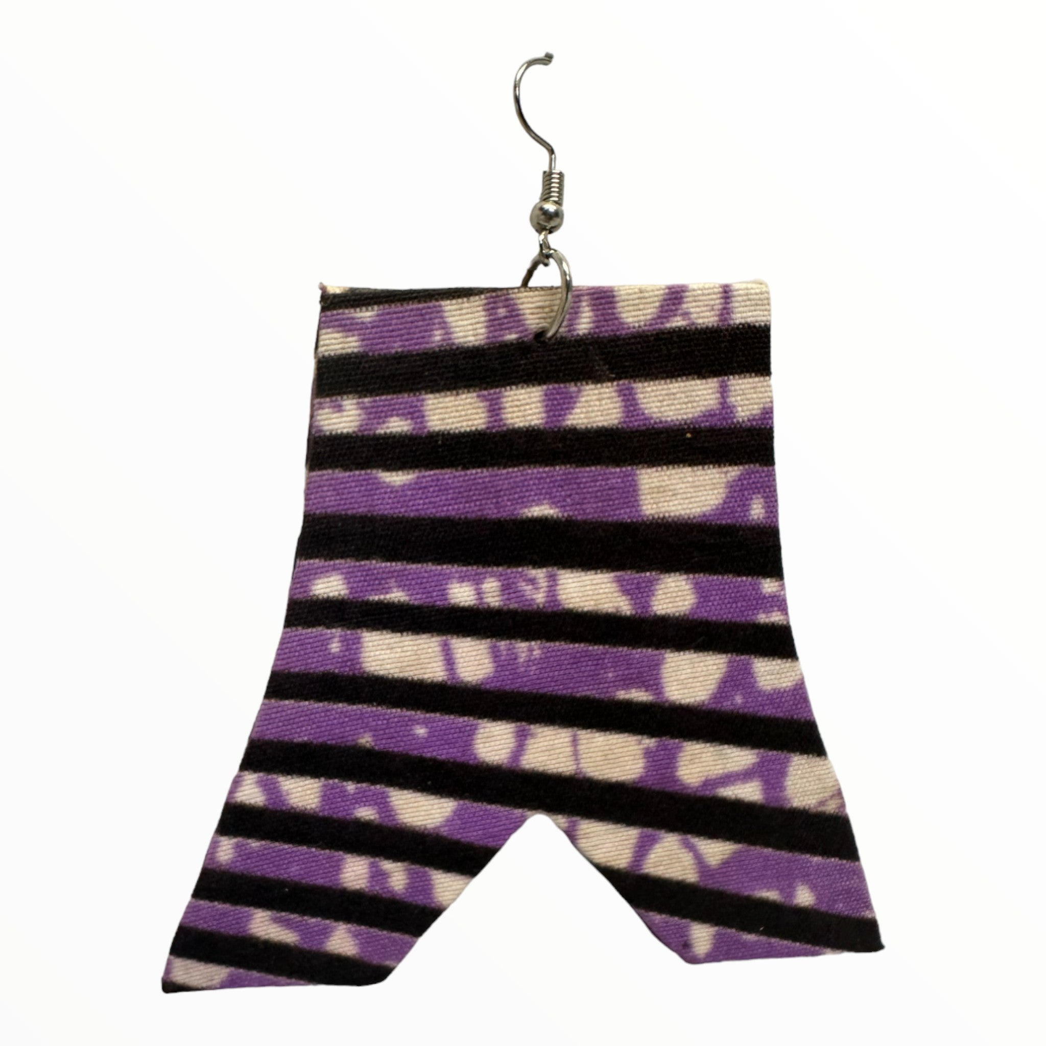 Afrocentric Ankara Fabric Earrings- Upside down V-Neck  Shape (Purple)