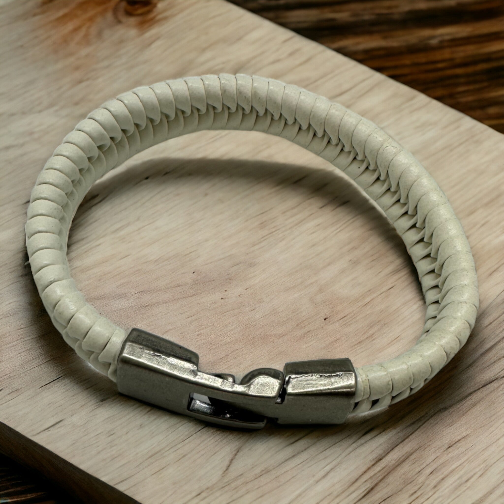 African Braided Leather Bracelet (White)