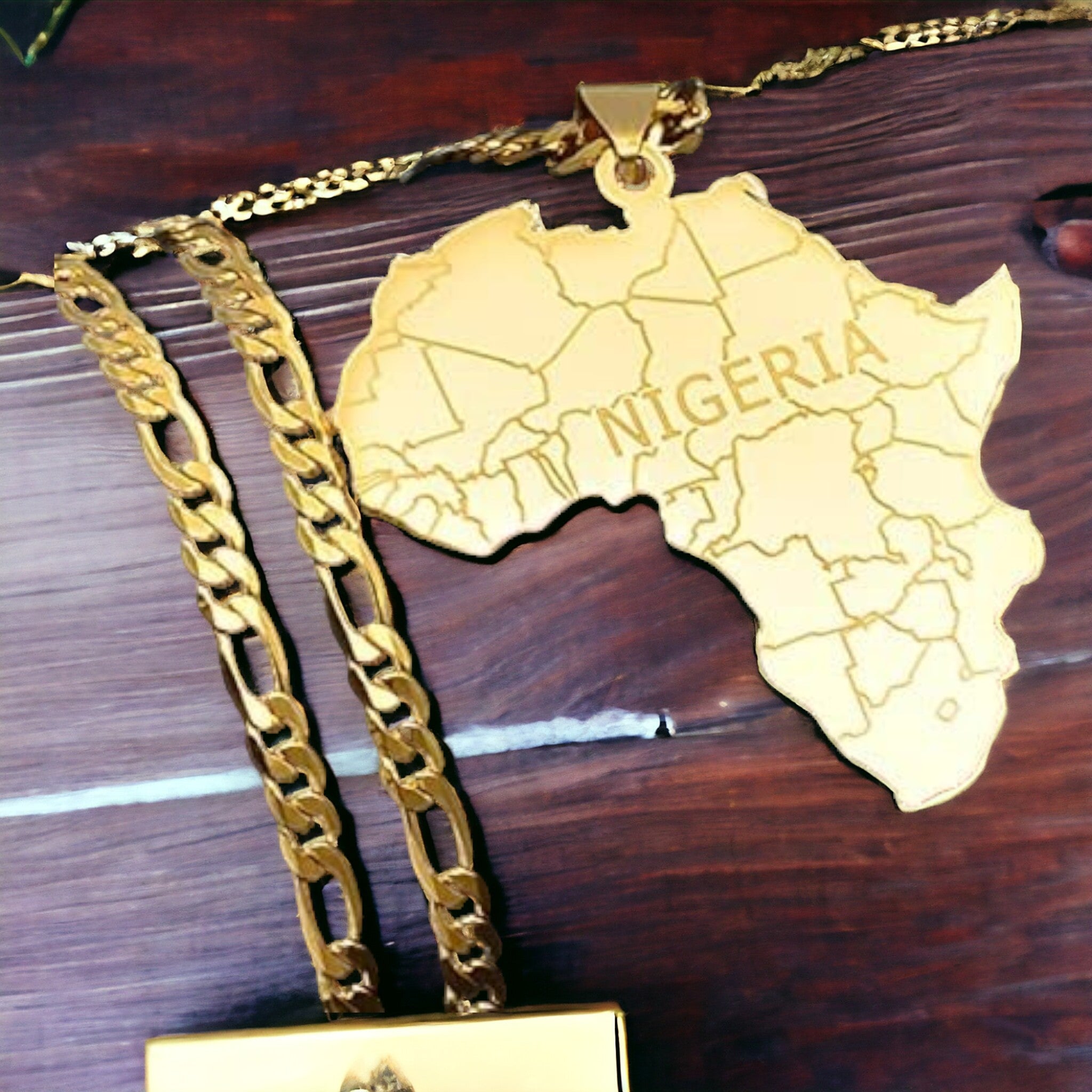 Africa Map With Nigeria Pendant Necklace (Gold)
