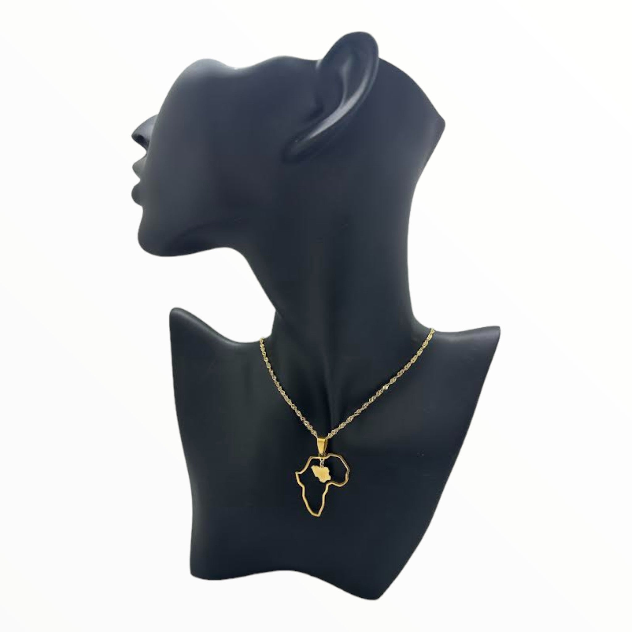 Africa Map Outlined With Nigeria Pendant Necklace (Gold)