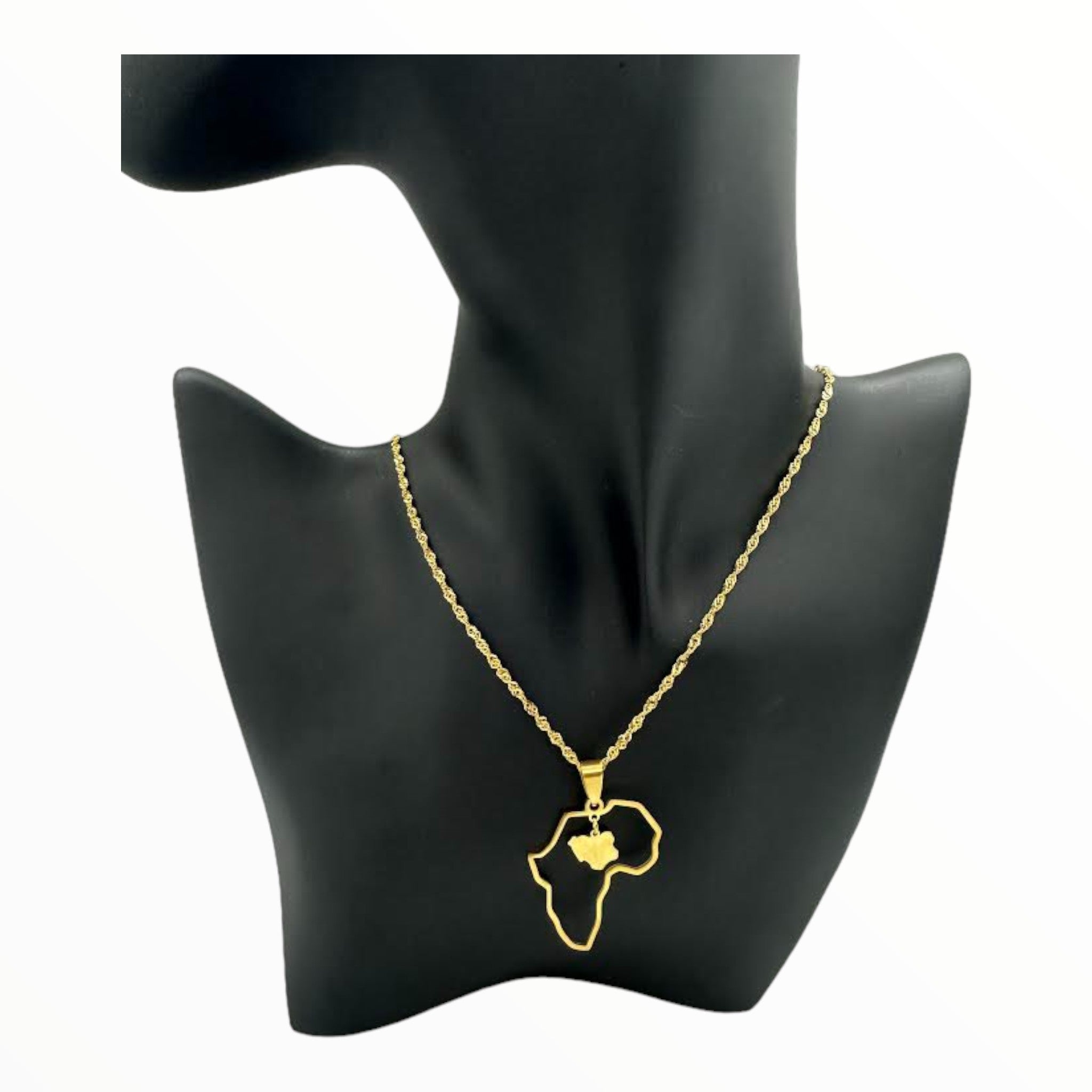 Africa Map Outlined With Nigeria Pendant Necklace (Gold)