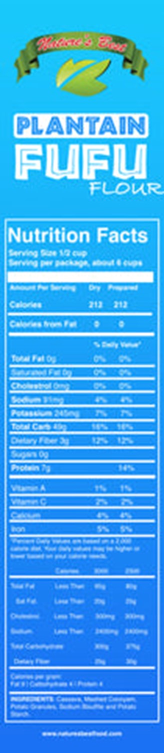 Nutrition Facts on Plantain Fufu Flour
