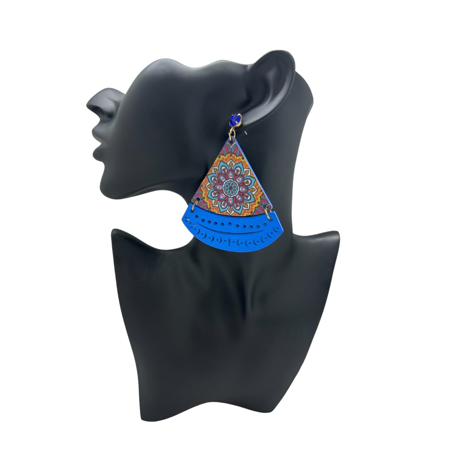 Afrocentric Floral Triangular Earrings (Blue)