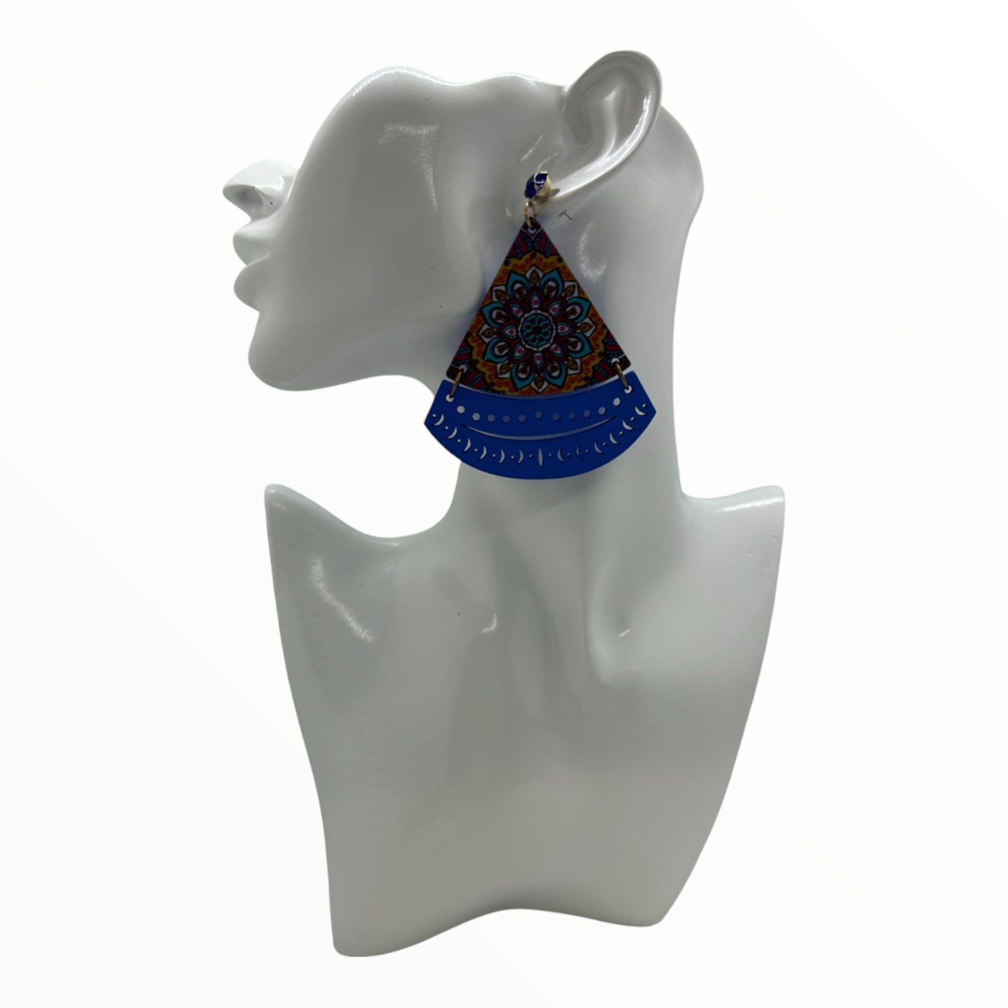 Afrocentric Floral Triangular Earrings (Blue)
