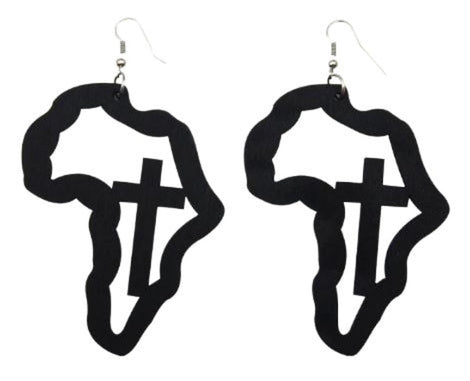 Africa-Cross Wooden Drop Earring (Black)