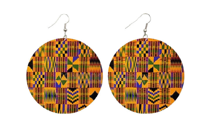 Afrocentric Pattern Wood Drop Earring