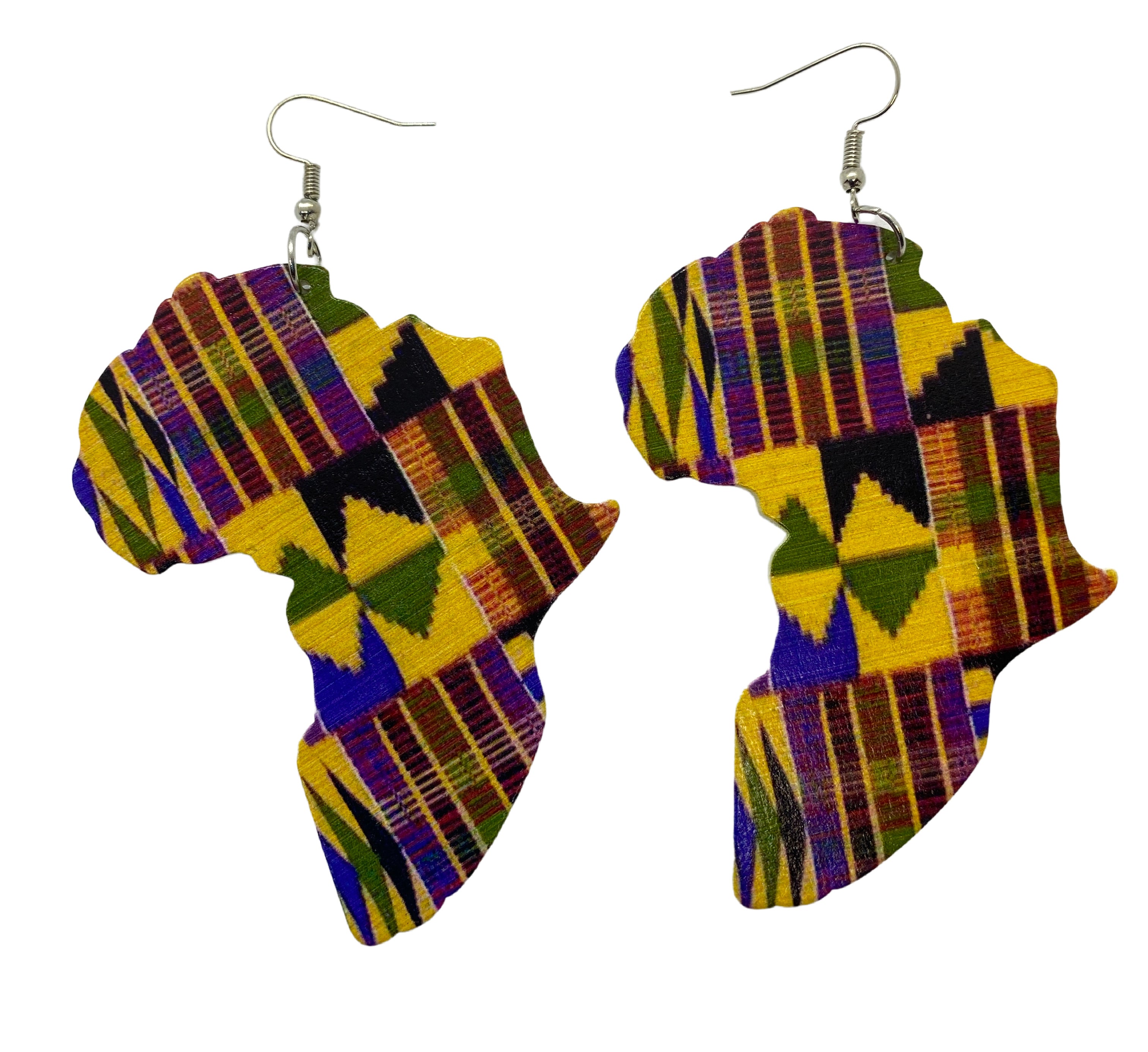 African Print-Africa Map Wooden Drop Earring