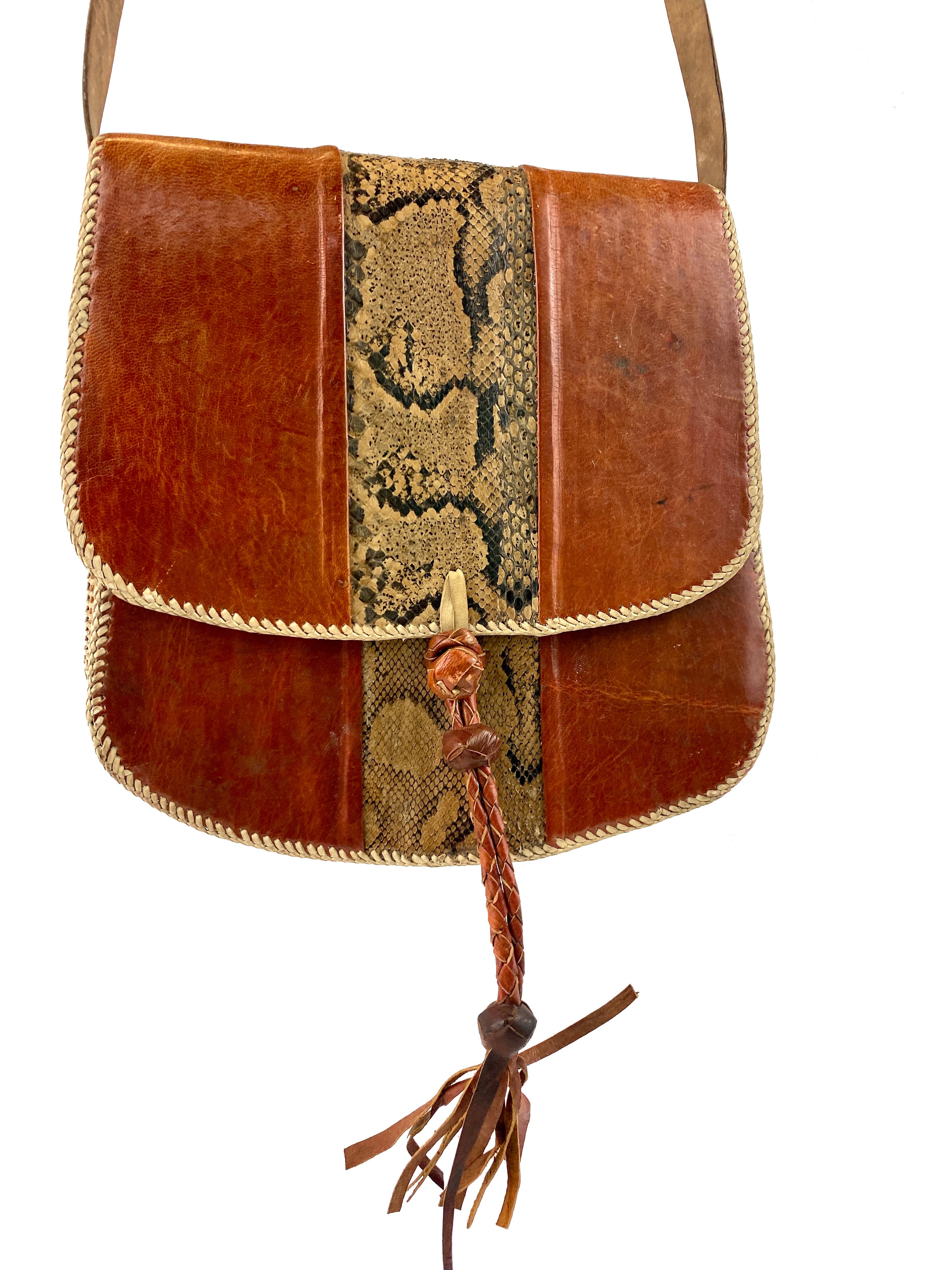Amber Leather Snakeskin Shoulder Bag