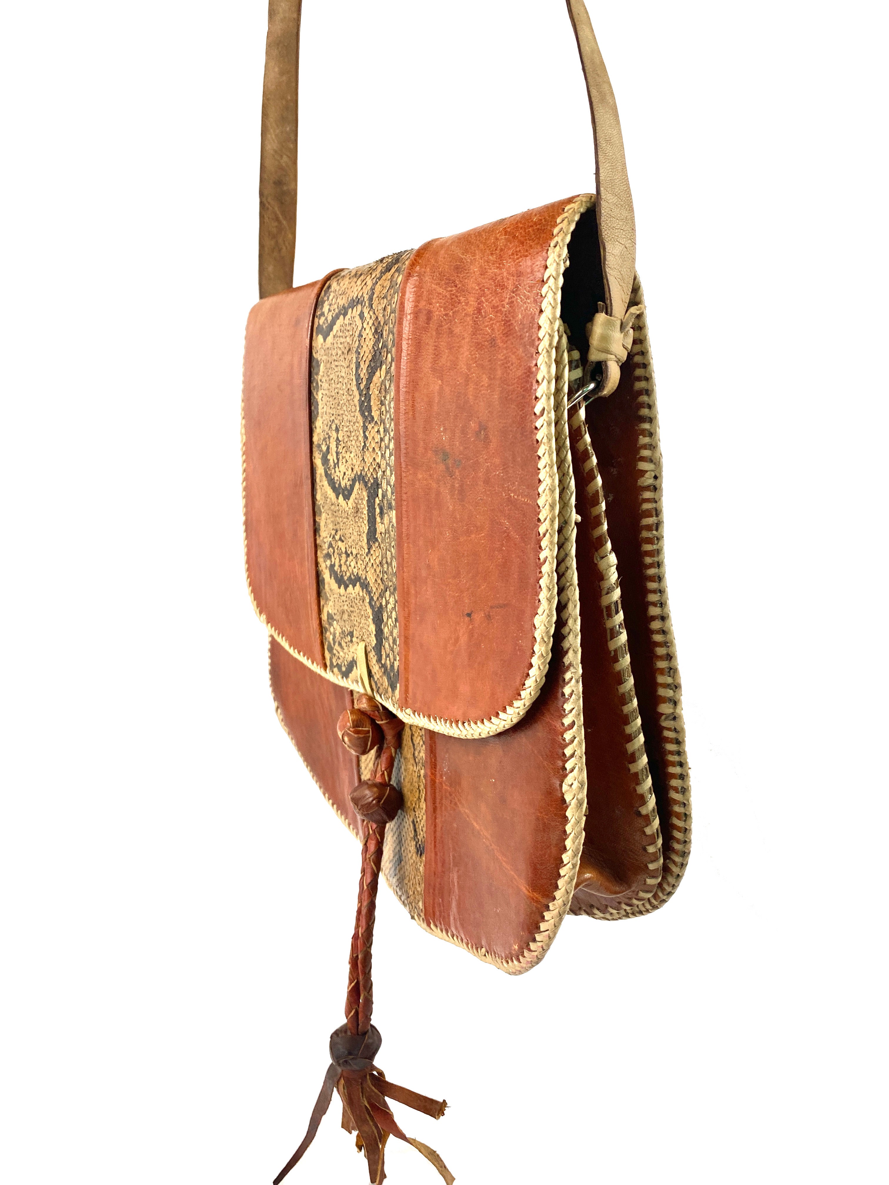 Amber Leather Snakeskin Shoulder Bag