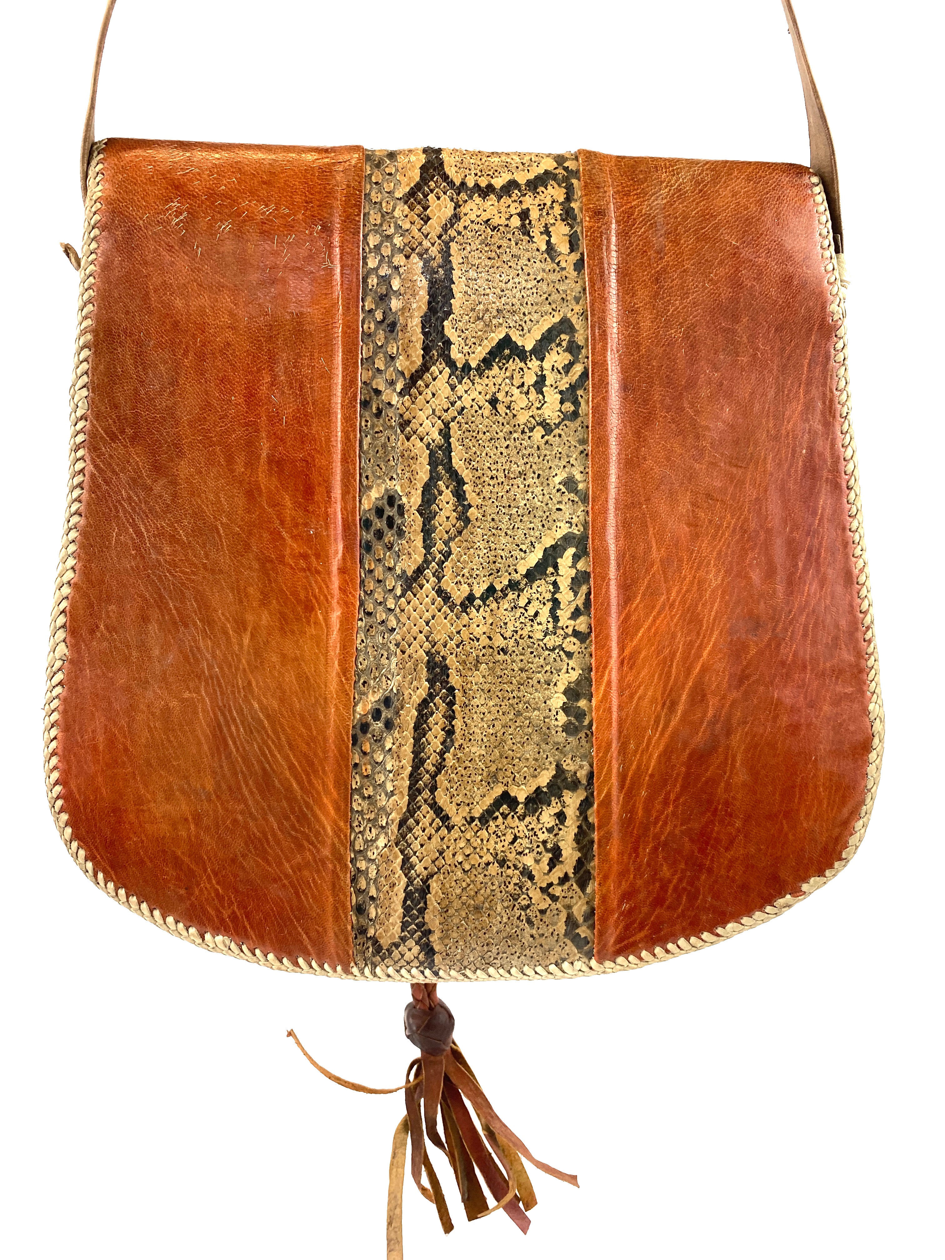 Amber Leather Snakeskin Shoulder Bag